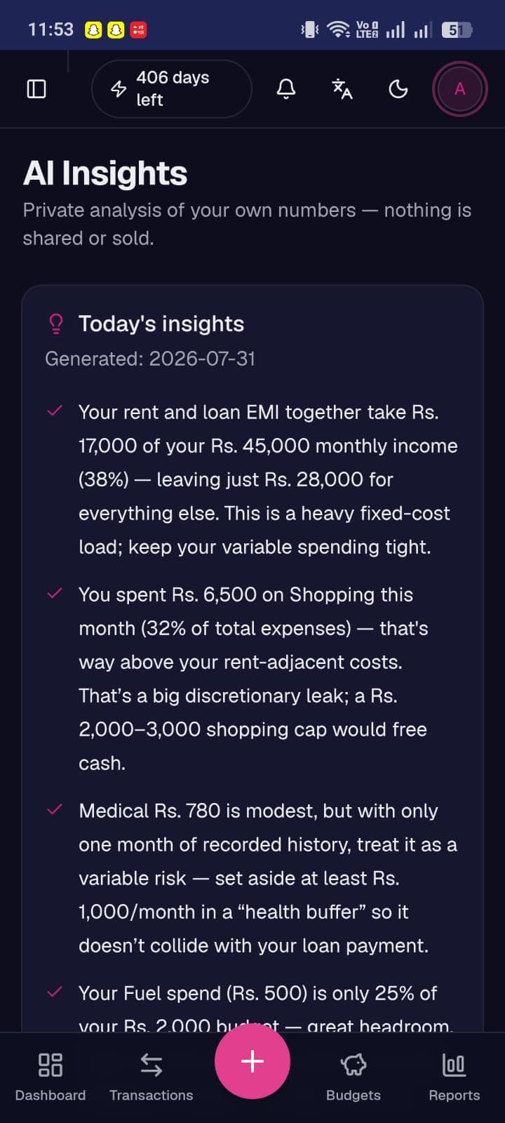 AI insights, Aafno Hisab