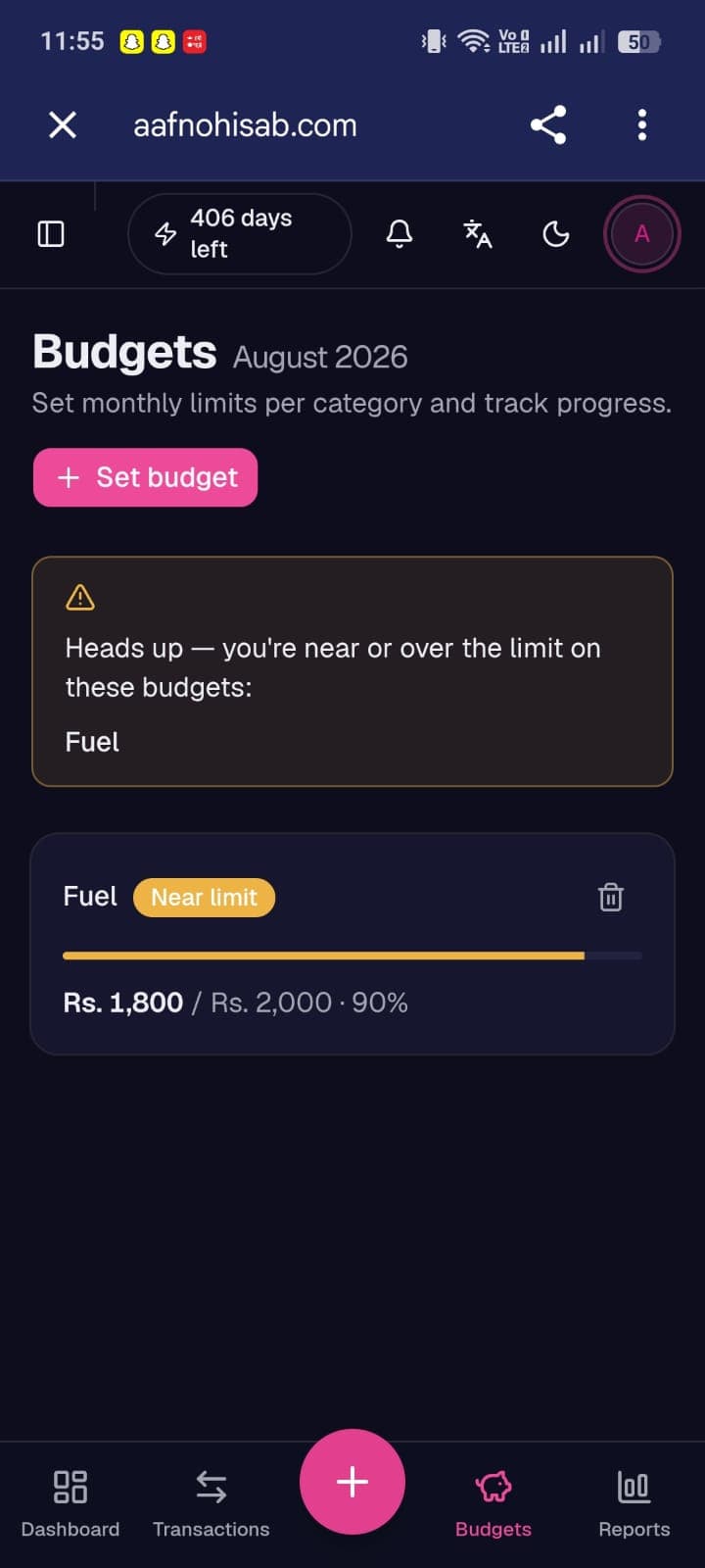 Budgets, Aafno Hisab